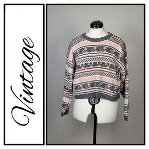 Vintage 19th Avenue Knit Sweater – Grey & Peach Pullover (Made in canada)